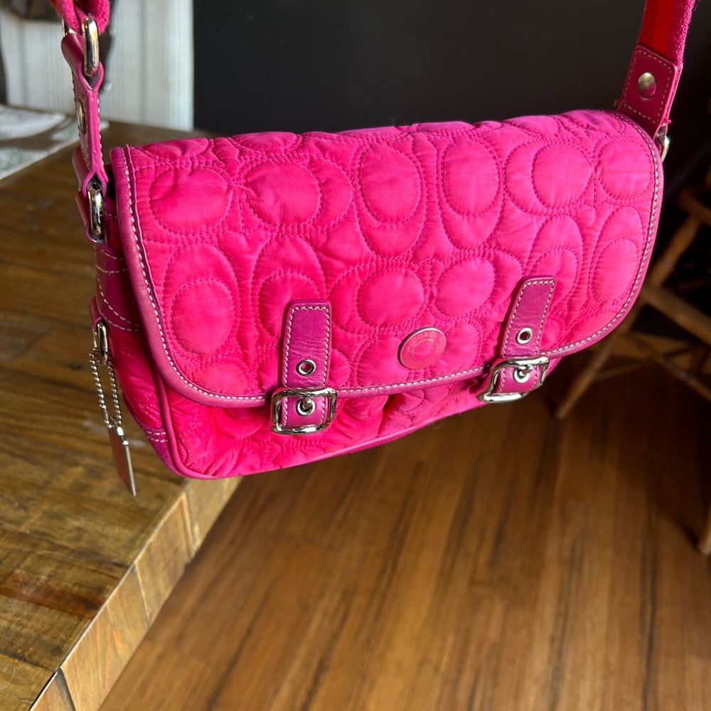 2004 coach hot pink and silver Quilted Shoulder Bag